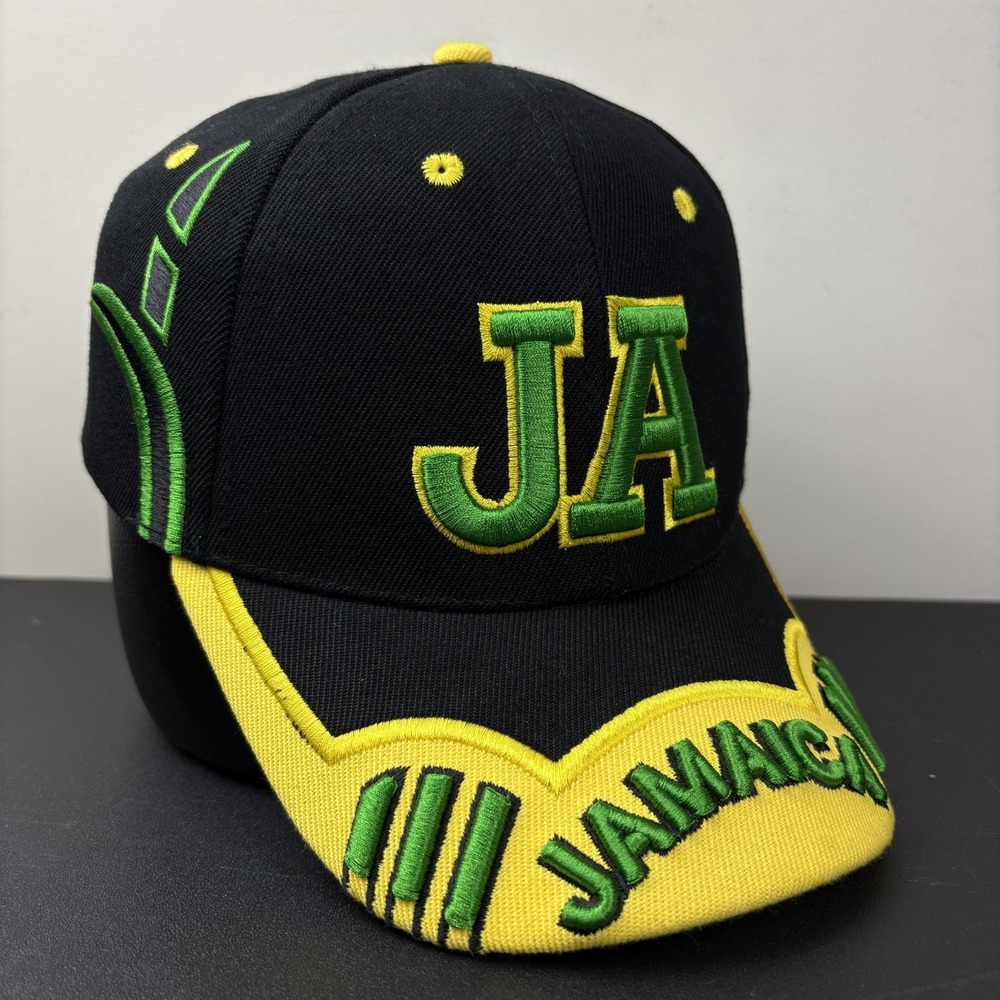 Jamaica JA Embroidered Yellow Baseball Cap Hat Green Black Adjustable Strapback